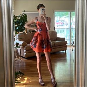 Anthropology Eva Franco Jacquard Mini Dress in Orange Floral size 6